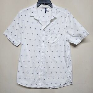 H&M Divided Men's Palm Tree Print Button Up Shirt Size Large White